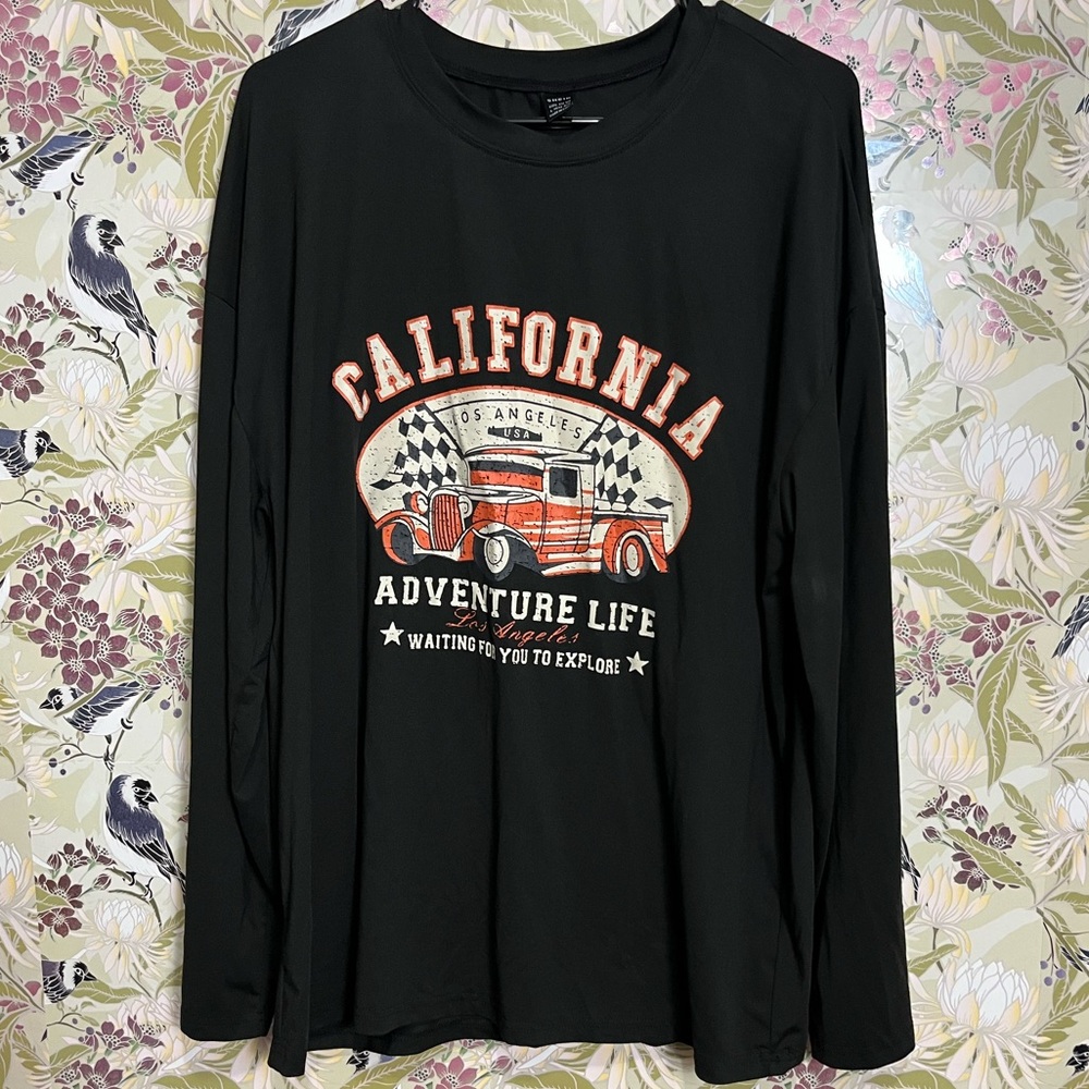 SHEIN Black California Adventure Life Long Sleeve Tee